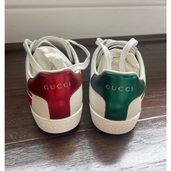 Brand New Gucci Ace Sneakers Green Red Logo GG White Womens Size 36.5 - Picture 5 of 12